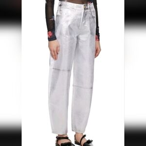 Ganni Women's Foil Silver Metallic Relaxed Jeans Size 24